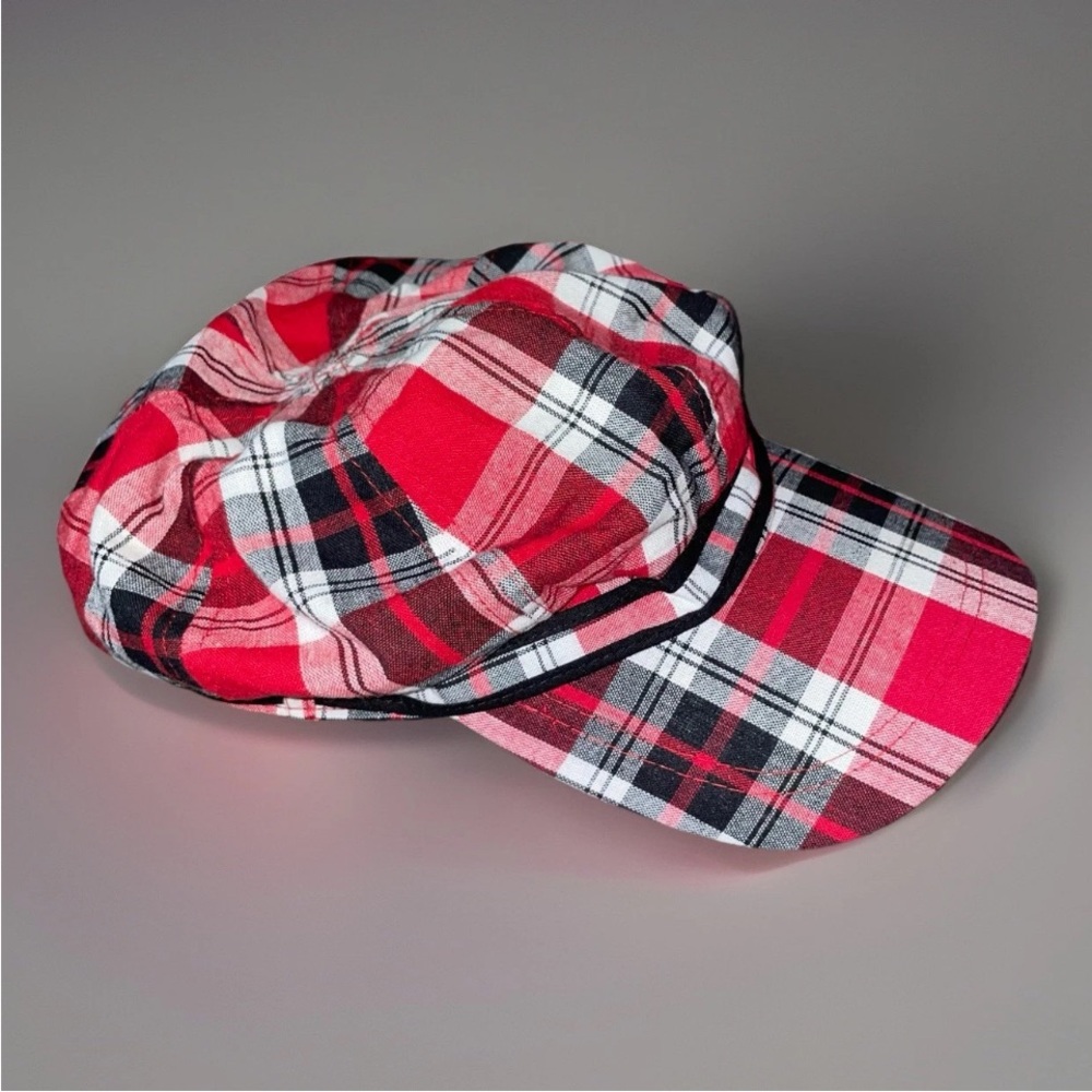 Women’s Newsboy Cap / Hat Red Back & White Plaid Vintage 80’s